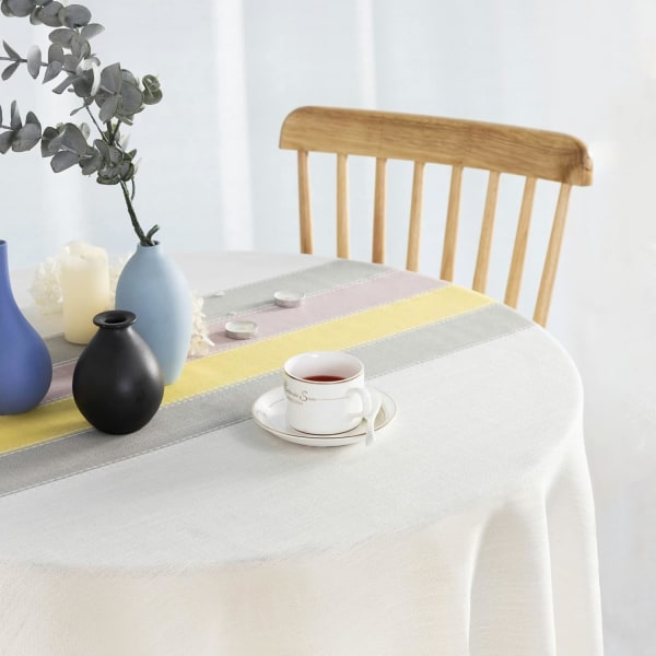 Duk i bomull och linne, fyrkantig, 140 x 140 cm, elegant bordsduk med tofsar för matsal, kök, bordsdekoration