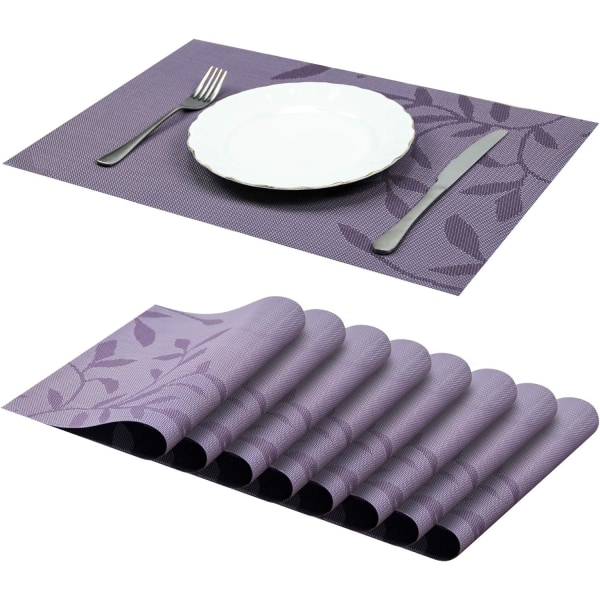 Set of 8 Washable PVC Heat Resistant Non-Slip Placemats for Dining Table Purple 45×30 cm