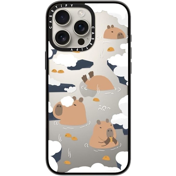 Kompakt iPhone 16 Pro Max Deksel [Lettvekt / 1,2 m 2X Militær Grad Fallbeskyttelse/Slank] - Kirsebær - Klar Svart Floating Capybara iPhone 16 Pro Max
