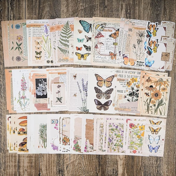 Vintage Scrapbooking Materialepakke (200 stk.) til Trash Journaling Bullet Journaling Planner Botanisk Papir Sticker Craft Kit Æstetisk