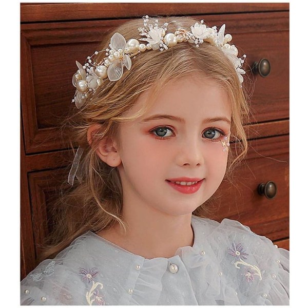 Barnkrans, pannband, pannband, pärlkrona, flickprinsessa, huvudbonadsprestanda i koreansk stil, accessoarer för blompojkar, Mori-stil (vit)