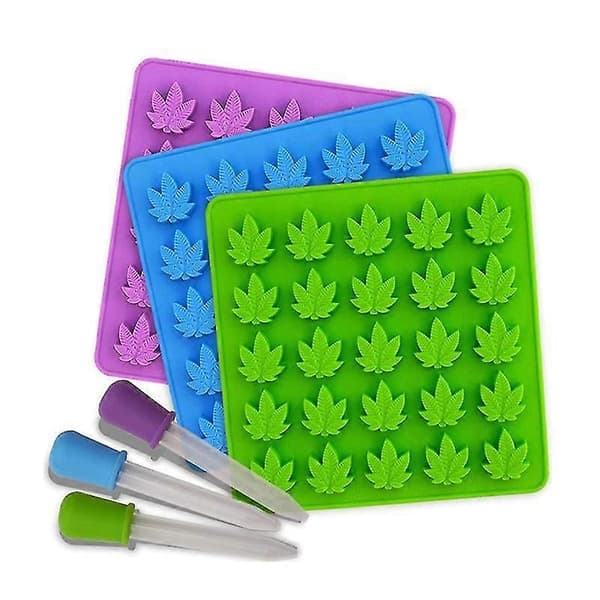 Marihuana Blad Gummiformer Silikon Godteriform Nyhet Gave - 3 Pakning