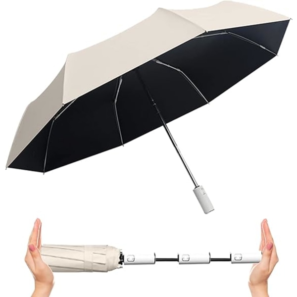 Solparaply UV-skydd, litet reseparaply Kompakt för sol och regn Vindtätt, lätt bärbart parasoll UV paraply-off white