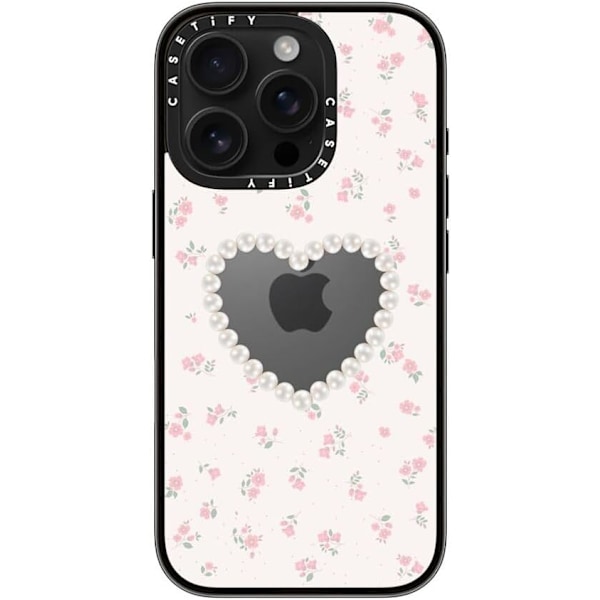Kompakt iPhone 16 Pro Max Deksel [Lettvekt / 1,2 m 2X Militær Grad Fallbeskyttelse/Slank] - Kirsebær - Klar Svart Pearly Heart iPhone 16 Pro