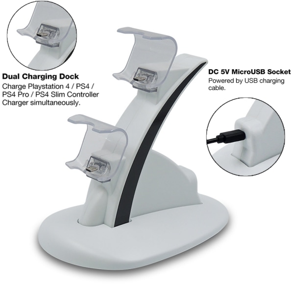 Controller-oplader 4 Controller-oplader Opladningsdock Stativ - Hvid