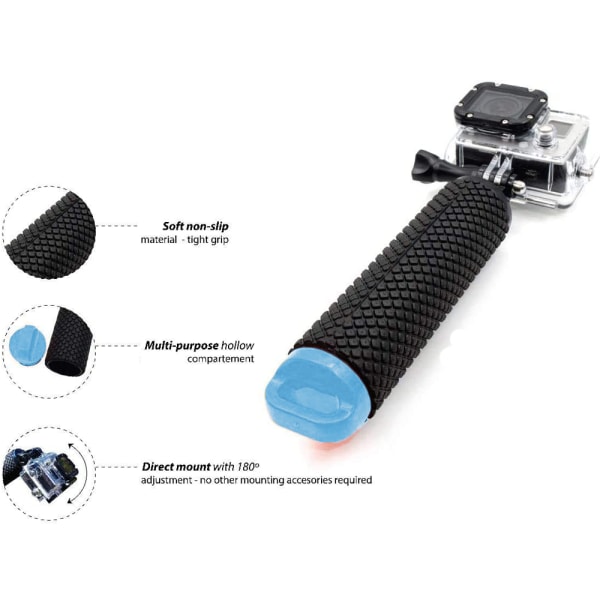 Flydende undervandsgreb Vandtæt håndstick Monopod Stick Selfie Stick Action Camera-Blå