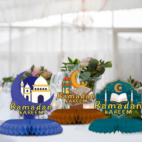 9 stk. Ramadan Mubarak Dekorationssæt Eid Mubarak Bordpynt Kort med Base Midtpunkts Toppere Skilt