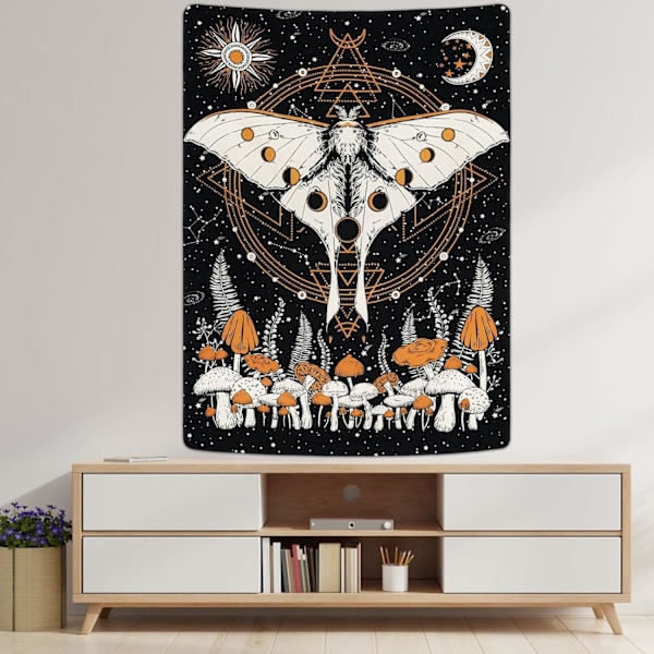 Psykedelisk väggbonad Luna Moth Butterfly Tapestry Sun Moon Tapestries Solar Lunar Eclipse Tapestries Natural Mystery Decorative(150*130cm)