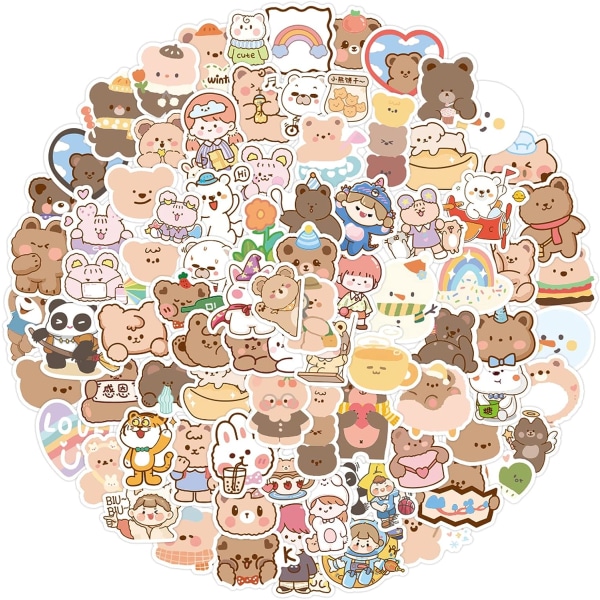 Søde Koreanske Bjørn Stickers 100stk Kawaii Stickers, Vinyl Vandtætte Skønne Æstetiske Stickers Dekaler til Laptop Vandflasker Telefon Scrapbooking