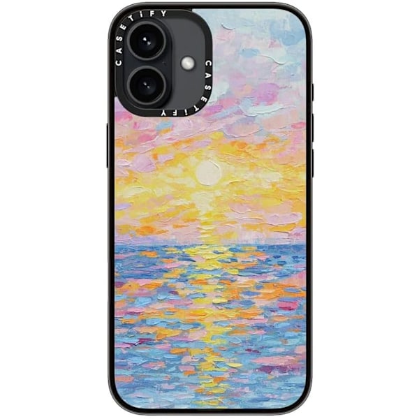 Kompakt iPhone 16 Pro Max Deksel [Lettvekt / 1,2 m 2X Militær Grad Fallbeskyttelse/Slank] - Kirsebær - Klar Svart Frosted Sunset iPhone 16 Plus