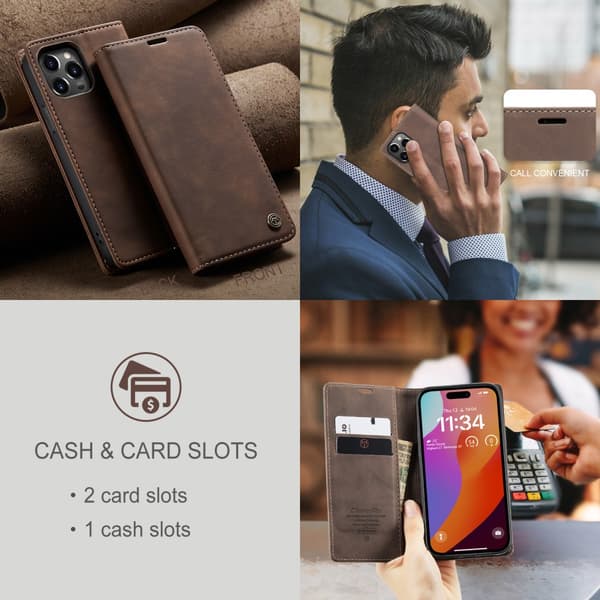 CaseMe Slim Lommebokveske iPhone 16 Pro Max Brun