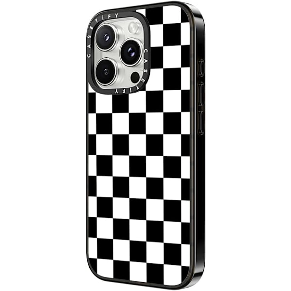 Kompakt iPhone 16 Pro Max-fodral [Lättviktigt / 4 fot 2X Militärklass Fallskydd / Smalt] - Körsbär - Klar Svart Black White Check Checkerboard iPhone 16 Pro