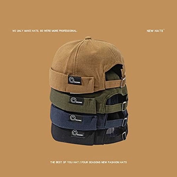 Skyggeløs Hat Beanie Skullcap Arbejder Sailor Cap Retro Rullet Manchet Skull Caps med Justerbar（Grøn）