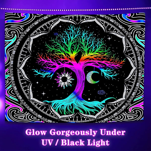 Glow in the Dark-vävnad, skogstapet, UV-vävnad väggbonad, estetisk vävnad heminredning för vardagsrum sovrum 150 cm x 130 cm