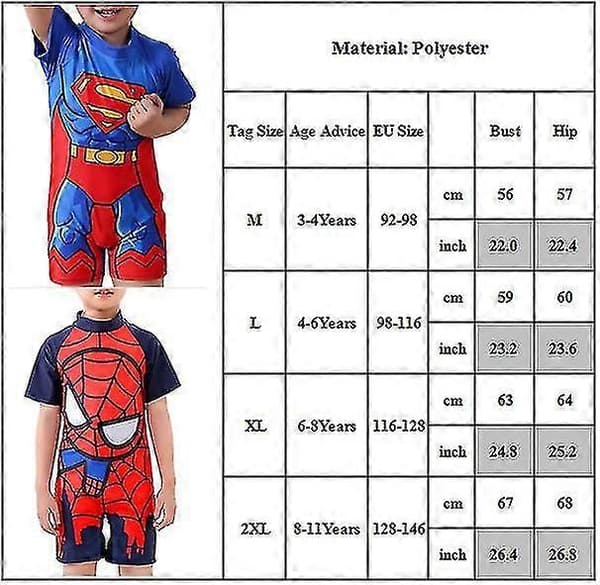 Superman Badedrakt for Barn, Gutter og Jenter 3-11 År Batman 8-11 Years