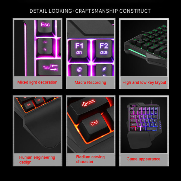 Enhandsmekaniskt speltangentbord, 35-tangenters enhandsmekaniskt minispeltangentbord med bakgrundsbelysning - G94 trefärgad blandad färg multimedia