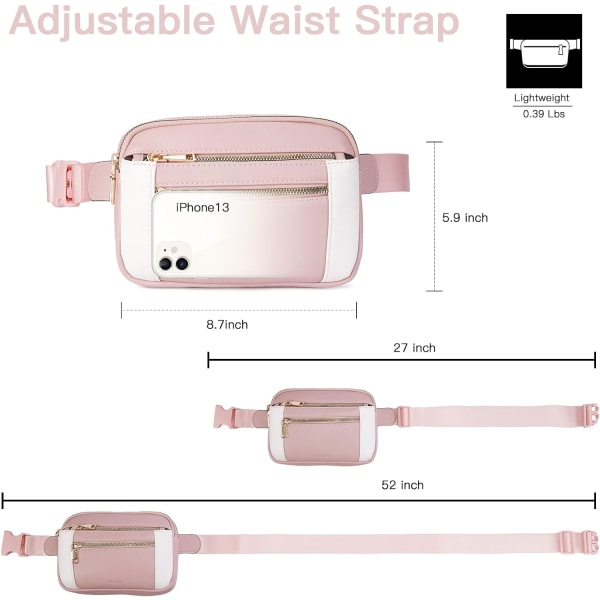 Fanny Packs for Women Cross Body Bag Leather Belt Bag Fashionable Waist Bag with Adjustable Strap Pink-White