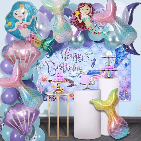 8 st sjöjungfru svans ballonger snäckskal ballonger sjöjungfru aluminiumfolie ballong festdekorationer för sjöjungfru under havet festtillbehör