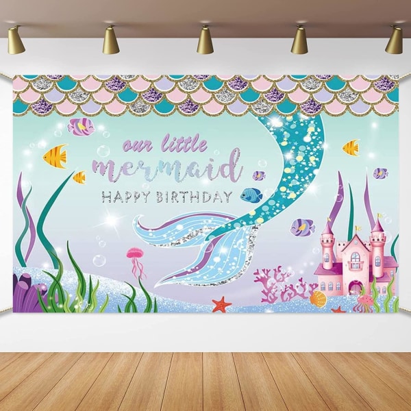 Havfrue Tema Happy Birthday Bakgrunn Banner Havfrue Bursdagsfest Bakteppe Dekorasjoner Havfrue Hale Bakgrunn Fotoboks Rekvisitter for Jenter