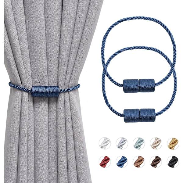 2 kappaletta 16 tuuman magneettiset verhonpitimet käsintehdyt punotut köydet kätevät ja koristeelliset verhonpitimet kotiin ja toimistoon - tummansininen