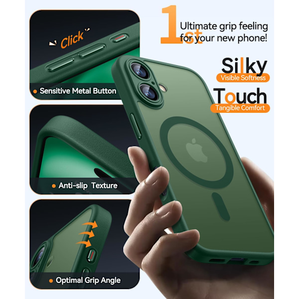 Magnetisk etui til iPhone 16 Pro Max med fuld kamerabeskyttelse [Kompatibel med Magsafe] [Gennemskinnelig mat] Beskyttende telefonetui, mat sort Deep Green iPhone 16