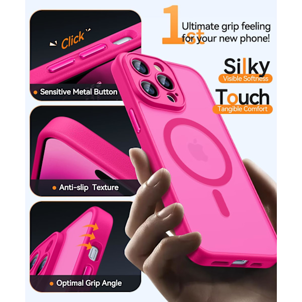 Magneettinen suojakotelo iPhone 16 Pro Maxille täydellä kamerasuojauksella [Yhteensopiva Magsafen kanssa] [Puoliksi läpikuultava matta] Suojaava puhelinkotelo, matta musta Hot Pink iPhone 14 Pro Max