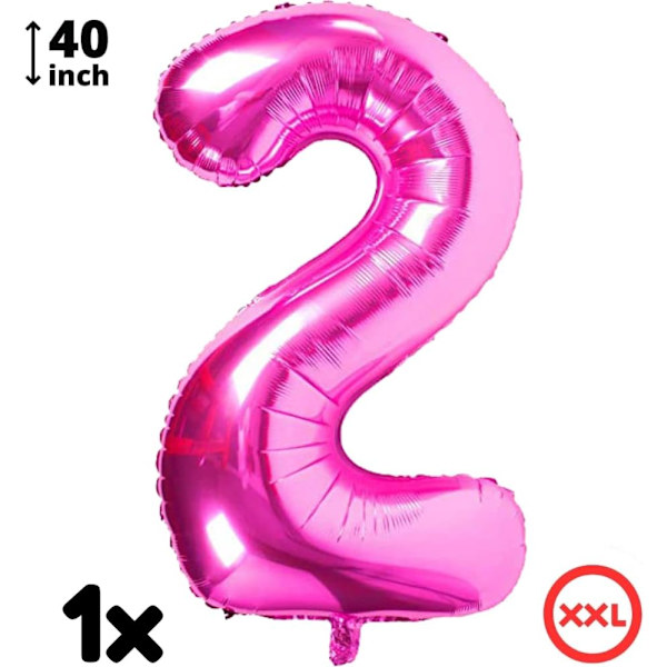 Fe-pynt til bursdag - Tall 2 Ballong Rosa, Fe-festpynt, Fe-bursdagspynt, Festutstyr 2-årsdag