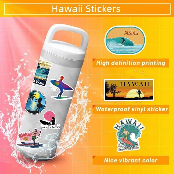 100 stk. Vanntette Hawaii-klistremerker, Sommer Aloha Strand Vinyl-klistremerker for Bagasje Bærbar PC Hydroflask Vannflasker, Hawaii-klistremerker for Tenåringer Voksne