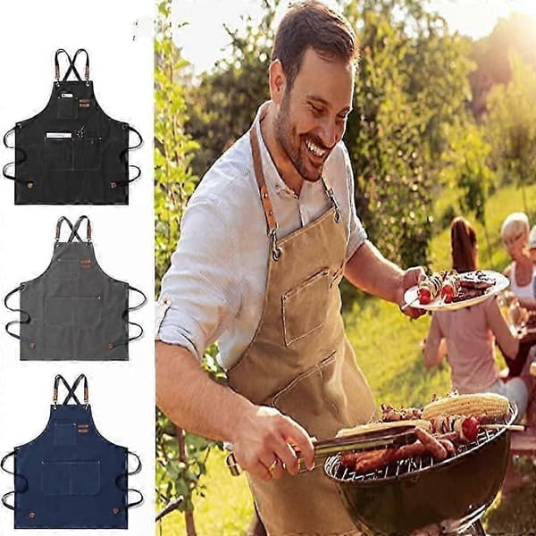 Bomullscanvas Förkläde med Korsrygg Unisex för Kök, Matlagning, Konstnärer och Kockar, pyc