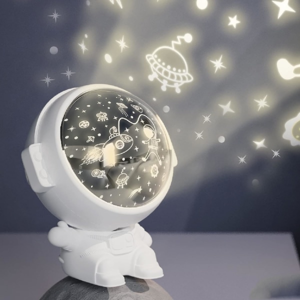 Astronaut Buddy Galaxy Stjerneprojektor Rummand Æstetisk Loftsdekoration Stjernenatlys Lampe Gaver med Soveværelse Vuggevise Musikfunktion (Hvid)