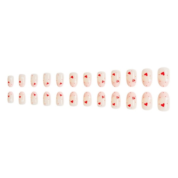 Alla hjärtans dag Rosa franska tips Press on Nails Mandel Fake Nails Medium Akryl Naglar med Hjärta Glitter Designs Falska Naglar Cover Naglar 24 st