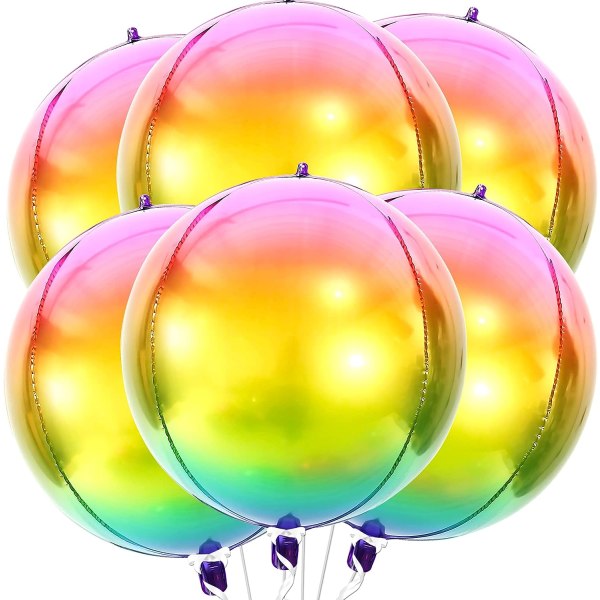 Big 22 Inch Foil Rainbow Balloon - Pack of 6 | 4D Gradient Rainbow Balloons | Tie Dye Balloons for Birthday Party | Rainbow Mylar Balloons