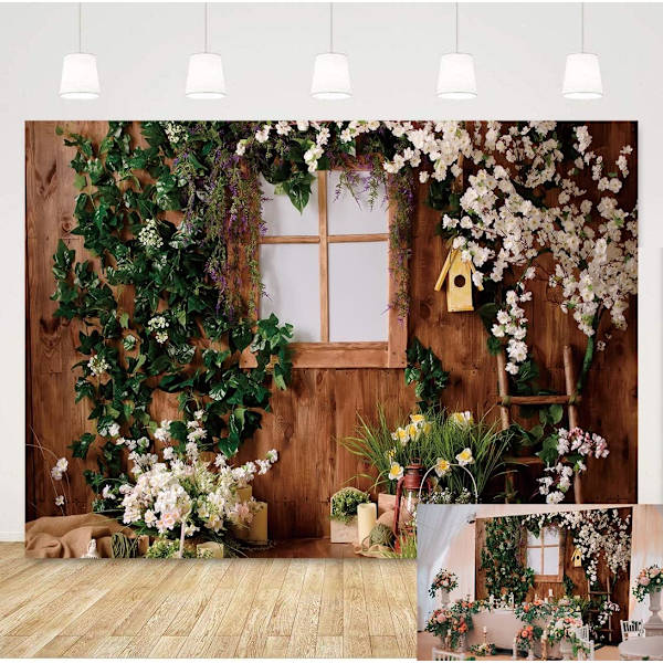 Hagefotografering Bakgrunn Treg Vinduer Grønne Planter Blomster Bakgrunn Barn Baby Shower Fest Dekorat Studio Fotografering Rekvisitter (7X5FT)