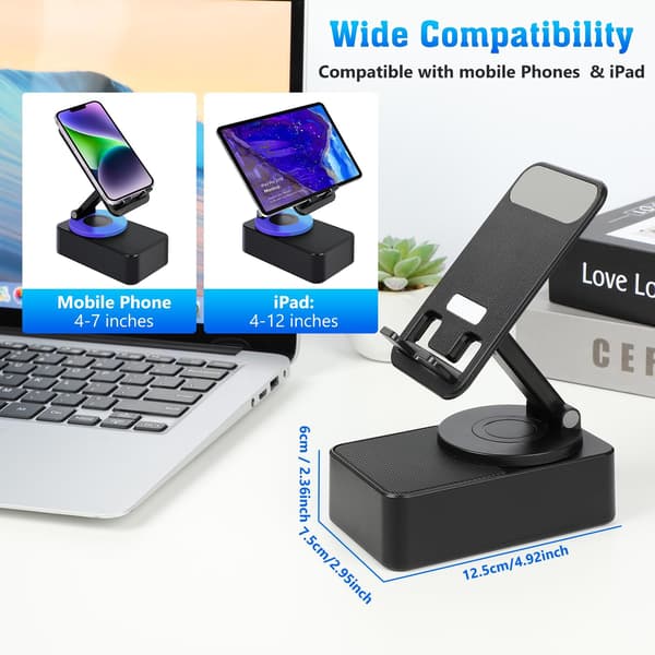 Wireless Induction Audio Bluetooth Speaker, 5-in-1 Mobile Phone Holder with Emergency Charging and Light, Bluetooth Audio Mobile Phone