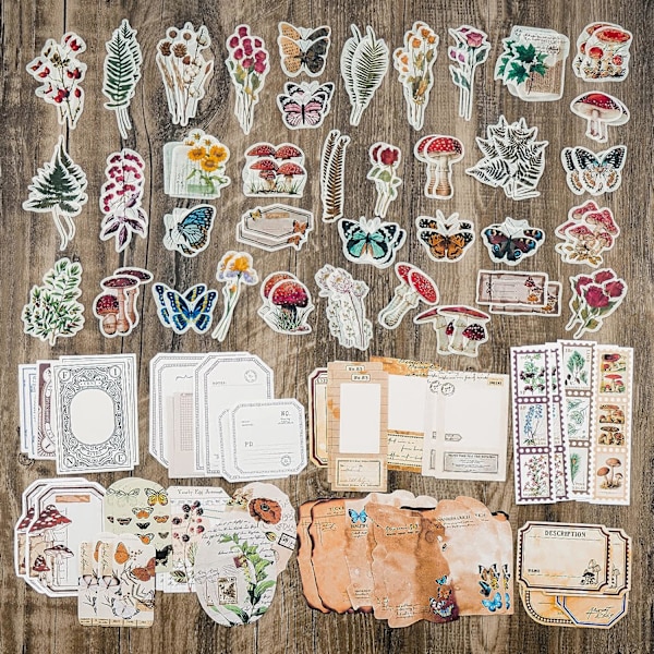 Vintage Scrapbooking Materialepakke (200 stk.) til Trash Journaling Bullet Journaling Planner Botanisk Papir Sticker Craft Kit Æstetisk