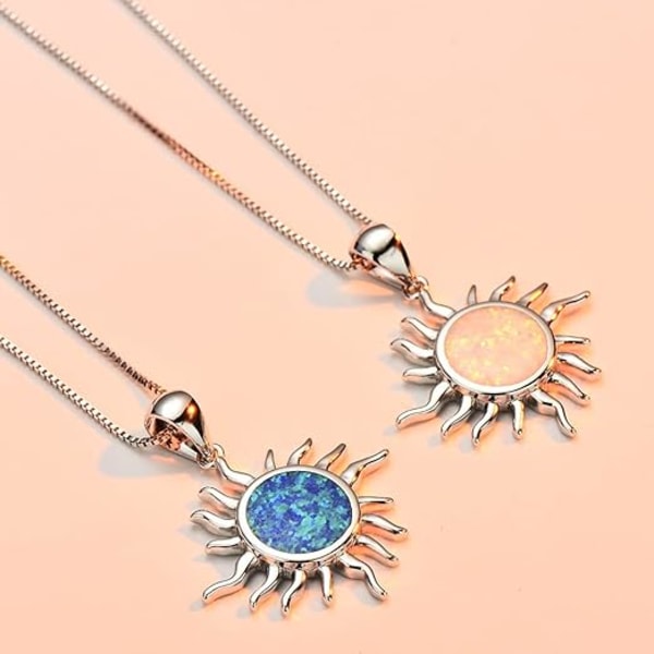 Opal Sun Pendant Halsband för kvinnor Tonårsflickor 925 Sterling Silver Flower Chain Justerbar Choker Halsband Snygga smycken Presenter