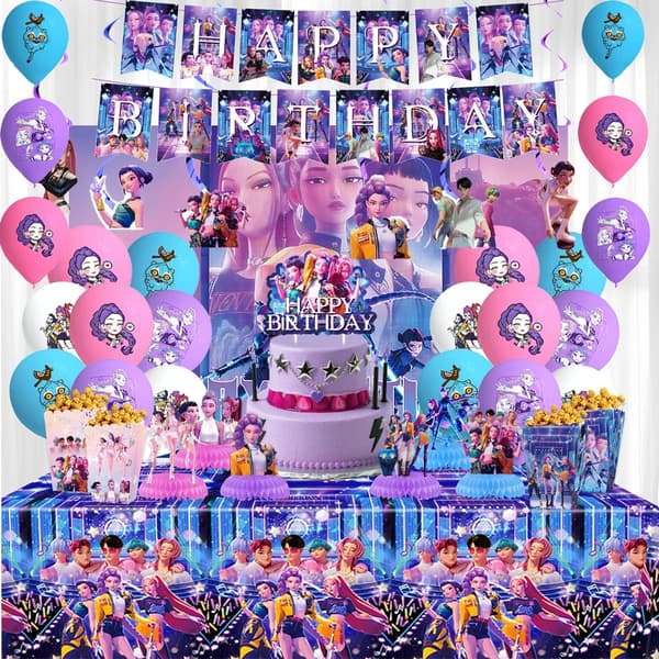 K-Pop Service til Børnefødselsdag - Paptallerkener, Krus, Servietter, Slikæsker, Gaveposer, Banner, Baggrund 16pcs Balloon