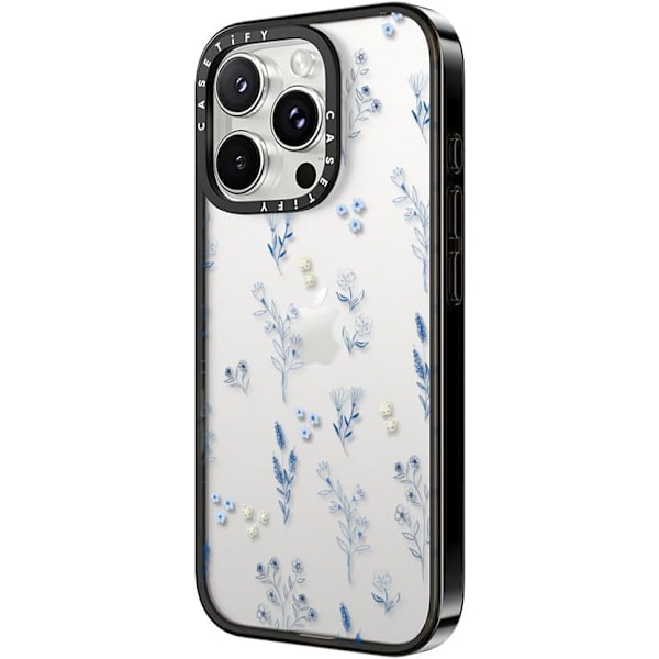 Kompakt iPhone 16 Pro Max Deksel [Lettvekt / 1,2 m 2X Militær Grad Fallbeskyttelse/Slank] - Kirsebær - Klar Svart Small Blue Flowers iPhone 16 Pro Max