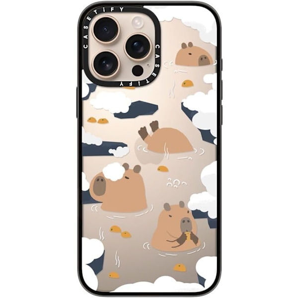 Kompakt iPhone 16 Pro Max Deksel [Lettvekt / 1,2 m 2X Militær Grad Fallbeskyttelse/Slank] - Kirsebær - Klar Svart Floating Capybara iPhone 16 Pro Max