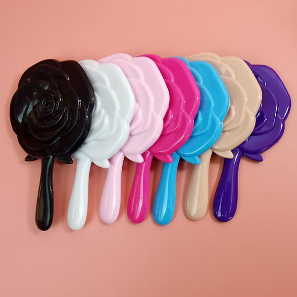 Retro rose spejl, bærbar lommespejl med håndtag, kreativt spejl i plastik, skønhedsspejl til påklædning - rose
