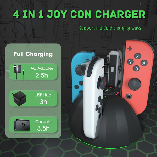 Laderdock for Nintendo Switch Joycon, Switch Joycon Lader Kompatibel med Switch OLED Joy Con, 4 i 1 Joycon Laderdock