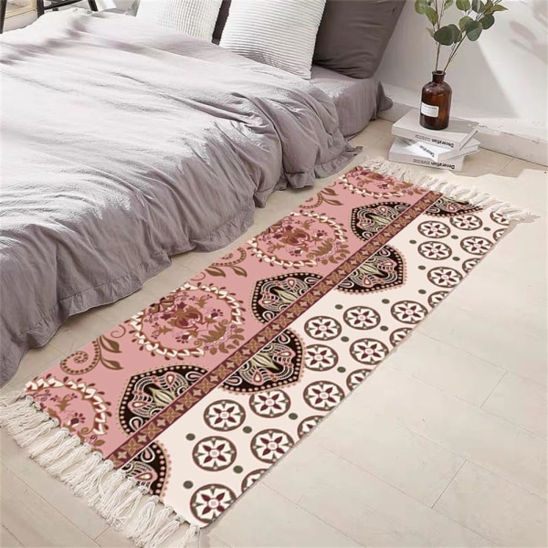 Vävd bomullsmatta, bohemisk matta med fransar, vävd matta, geometriska hemmattor Modern design, halkfri tvättbar (60x90 cm, rödbrun)