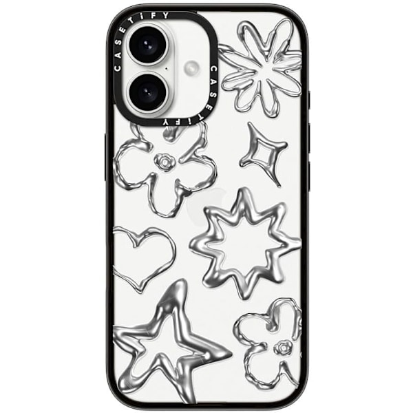 Kompakt iPhone 16 Pro Max Deksel [Lettvekt / 1,2 m 2X Militær Grad Fallbeskyttelse/Slank] - Kirsebær - Klar Svart Chrome Doodles iPhone 16
