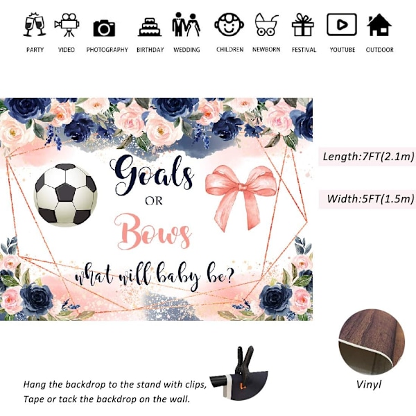 Fotbolls-könsavslöjande mål eller rosetter Baby Shower Bakgrund Blommor  Blommig fotbollsavslöjande bakgrund Festdekorationer Tillbehör Banner 7x5ft