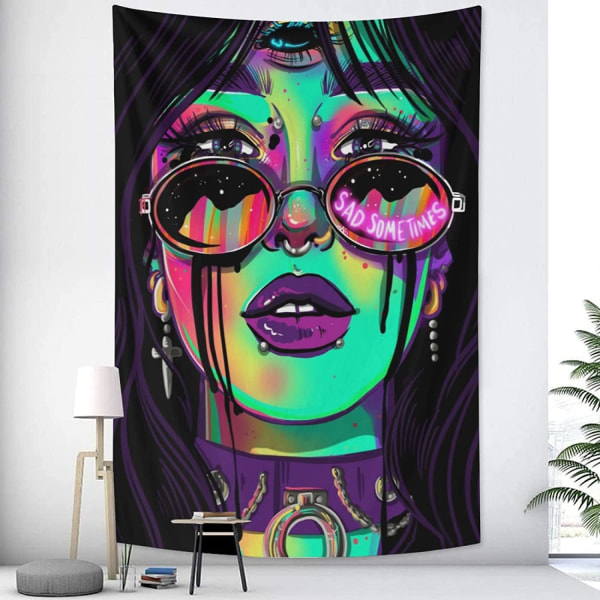 Hippie seinävaate Trippy Cool Girl Art Mysteerinen seinävaate Teini-ikäinen tyttö ja poika Seinävaatteet makuuhuoneeseen Asuntolaan Kotiin（150*200cm）