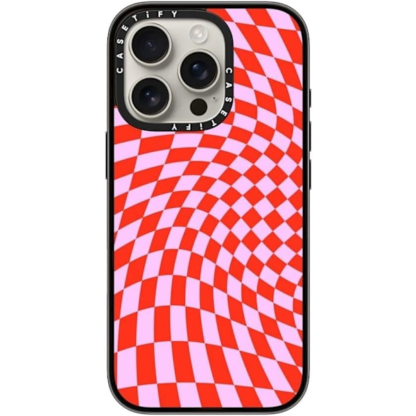 Kompakt iPhone 16 Pro Max Deksel [Lettvekt / 1,2 m 2X Militær Grad Fallbeskyttelse/Slank] - Kirsebær - Klar Svart Strawberry Checkers iPhone 16 Pro