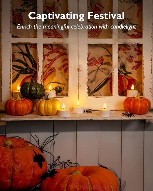 Rechargeable LED Tea Lights, With Remote Control and Timer, Set with Candles and Charging Base, Decorative Lights for Halloween, Parties, and Table Decor 4 pcs