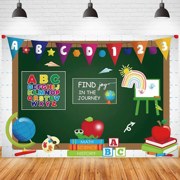 Tilbage til skolen baggrund Elevernes portræt baggrund ABC bogstaver tavle globus fest baggrunde skole hjemkomst foto, 7x5ft