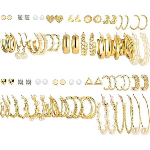 36 par guldörhängen set för kvinnor flickor, mode pärla kedja länk stud drop dangle örhängen multipack hoop örhänge pack, allergivänliga örhängen