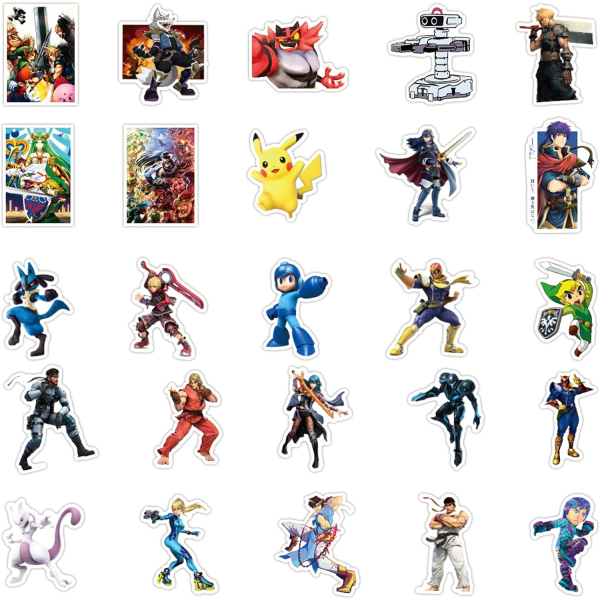 100 stk Super Smash Bros Spillklistremerker for Laptop, Kule Klassiske Tegneserie Vinyl Dekaler Datamaskin Skateboard Vannflasker Telefon Skrapbok Bil Bagasje